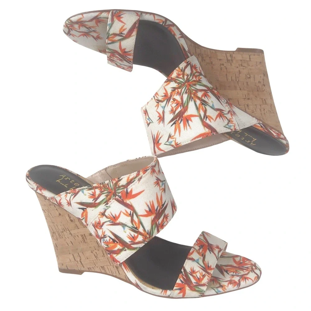 Nicole Miller Artelier Waylon Womens Cork Wedge Mule Floral Bird of Paradise 6.5